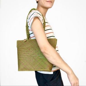 NWT The Blessing Basket green handwoven tote bag